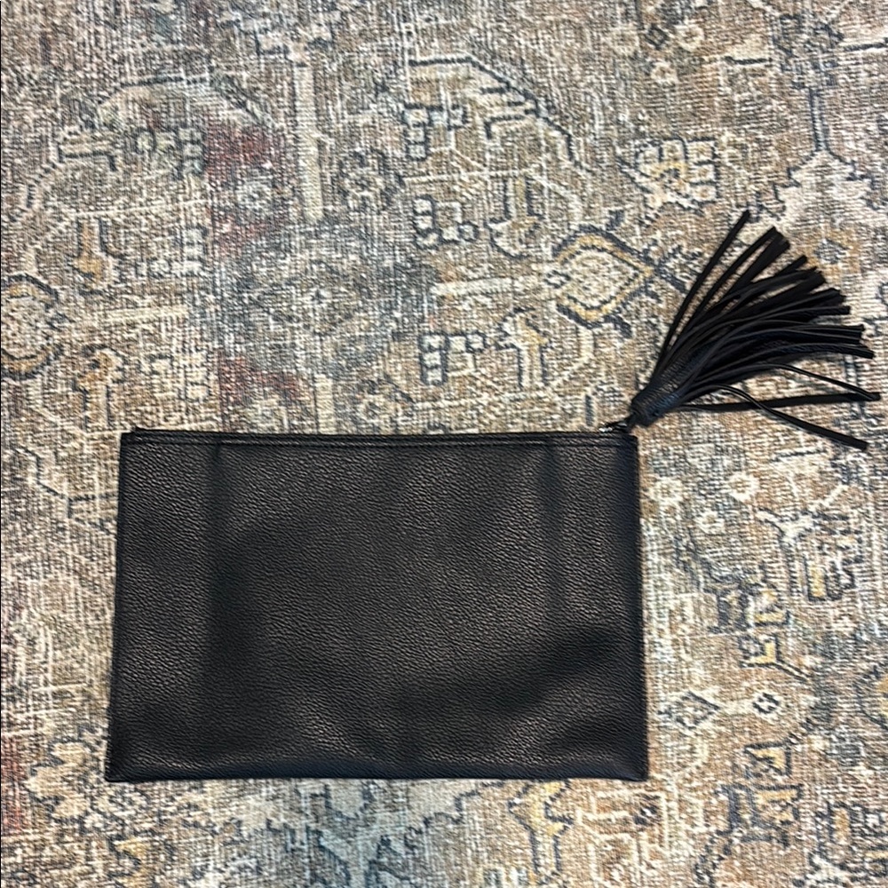 Parker Black Leather Clutch with Tassel